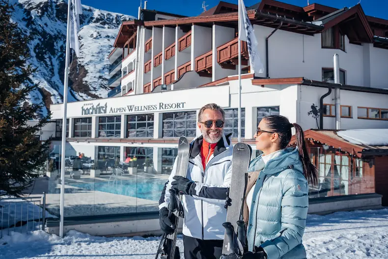 Vanuit het 5 sterren Alpen Wellness Resort Hochfirst stap je zo de pistes van skigebied Obergurgl op © Alpen Wellness Resort Hochfirst