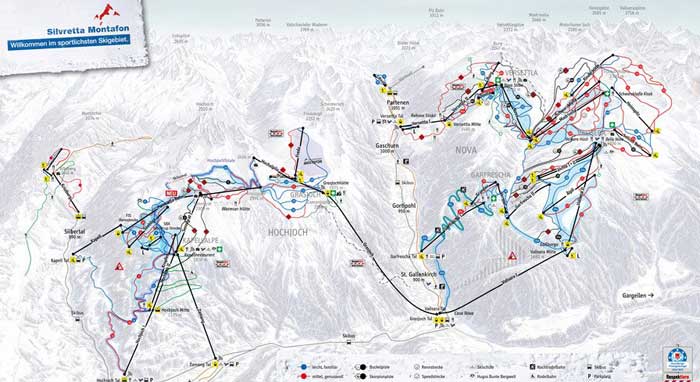 Pistenkaart skigebied Silvretta Montafon