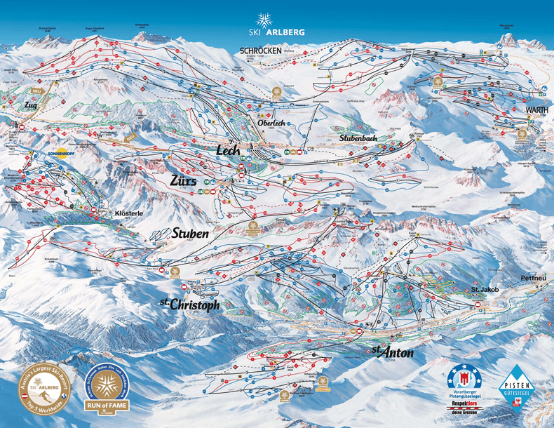 Pistenkaart Ski Arlberg. © TVB St. Anton am Arlberg 
