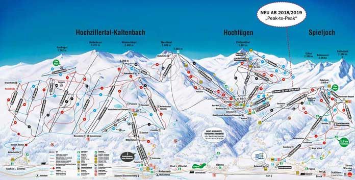 nieuwe pistenkaart skigebied Fügen en Hochzillertal