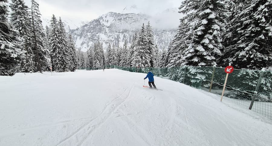 Skigebied Lech: het skigebied van de koninklijke familie is ook leuk voor gewone wintersporters | WintersportOostenrijkGids.nl Op de pistes tussen Oberlech en Lech ski je heerlijk tussen de bomen. © Wintersportoostenrijkgids.nl / Nico van Dijk