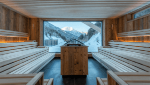 Ook vanuit de Event Sauna heb je schitterend uitzicht op de bergen van het Naturpark Zillertaler Alpen. © Carmen Huter /ZillergrundRock Luxury Mountain Resort