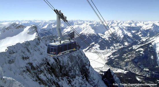 Skigebied Zugspitz Arena: gondel naar de Zugspitze